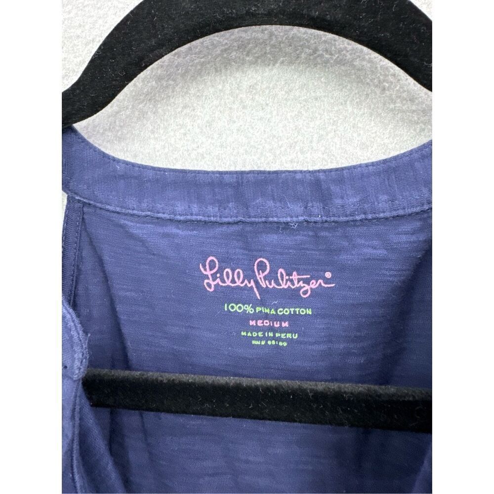 Lilly Pulitzer Women Navy Blue Pima Cotton Sleeveless Shay Ruffle Tank Top Large - Picture 2 of 5